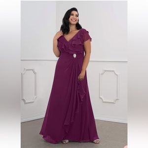 A-Line Ruched Chiffon Floor-Length Dress Raspberry Azazie Snapdragon Dress